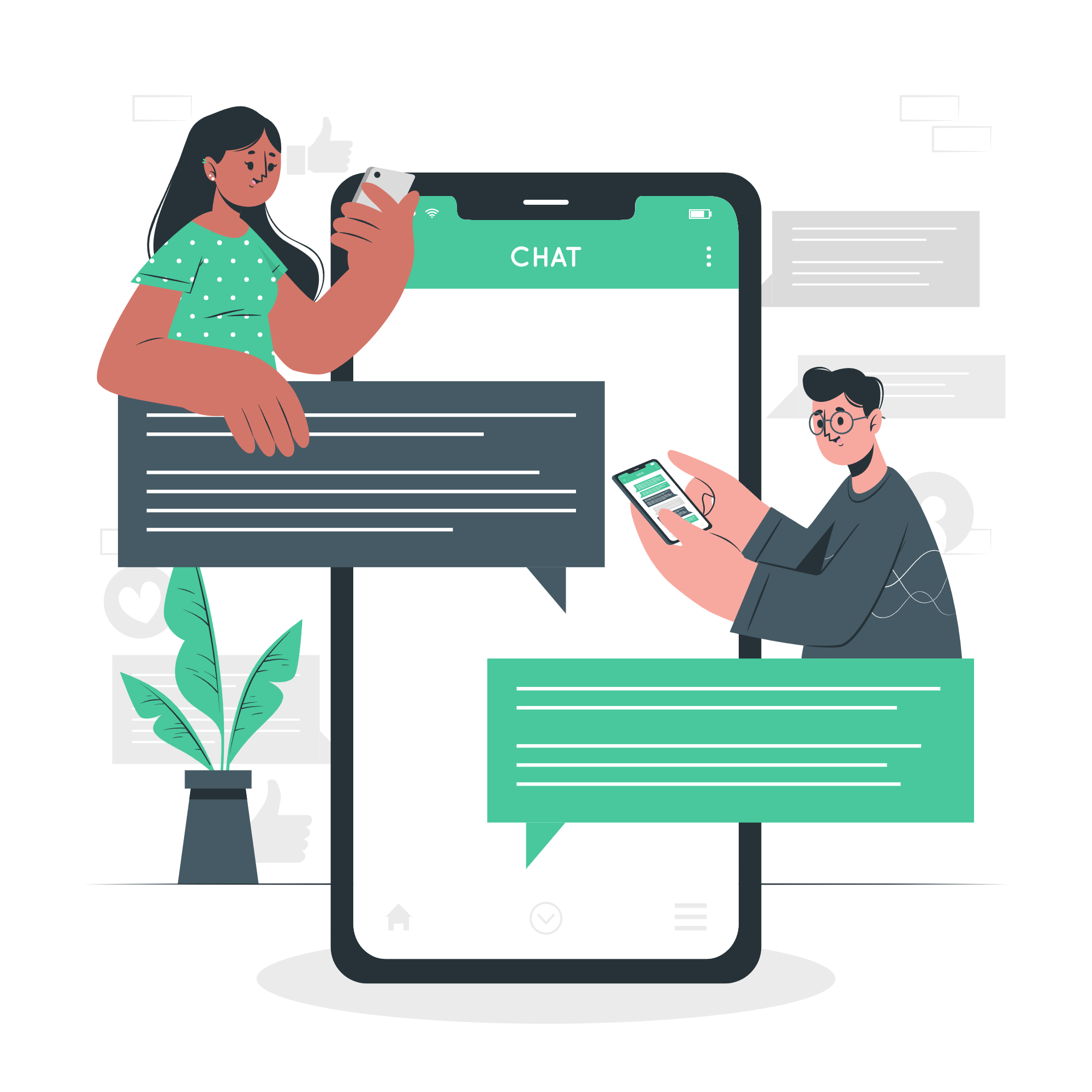 a cartoon of a man and a woman using a phone